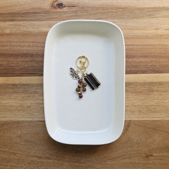 Butterfly Charm Beaded Keychain with Brown Stone Accent - Picture 7 of 7